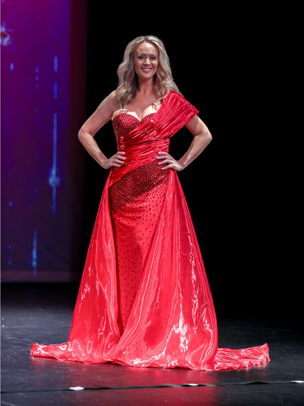 Johnathan Kayne Red One-Shoulder Embellished Evening Gown, style 3243 - Picture 7 of 7
